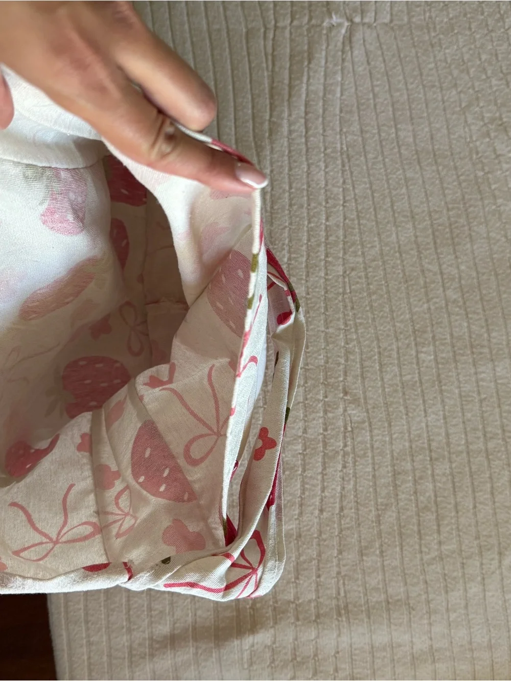 Kids Strawberry Print Tote Bag - Pink/White